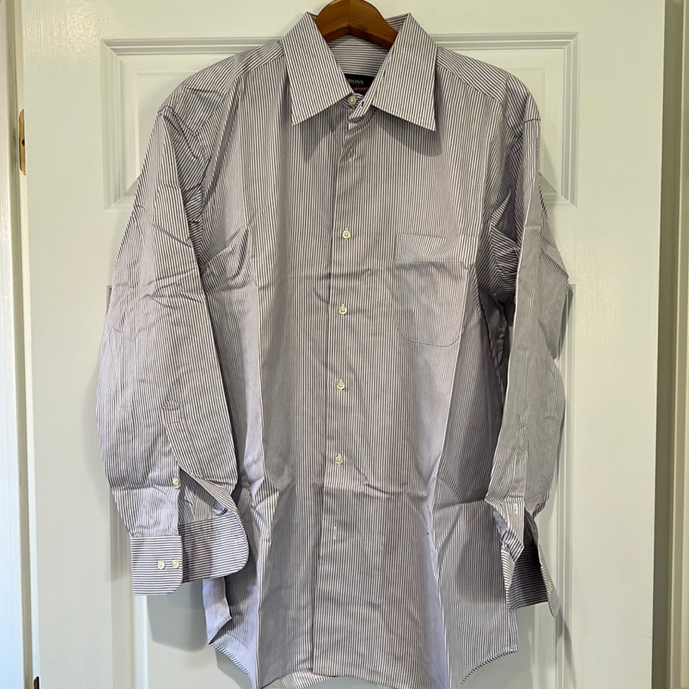 Hugo Boss Mens Button Down  White with burgundy and blue stripe